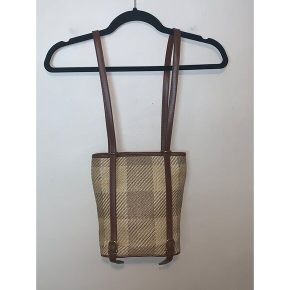 Esprit Convertible Plaid Woven Straw Backpack Bag With Faux Leather Straps - Picture 4 of 6